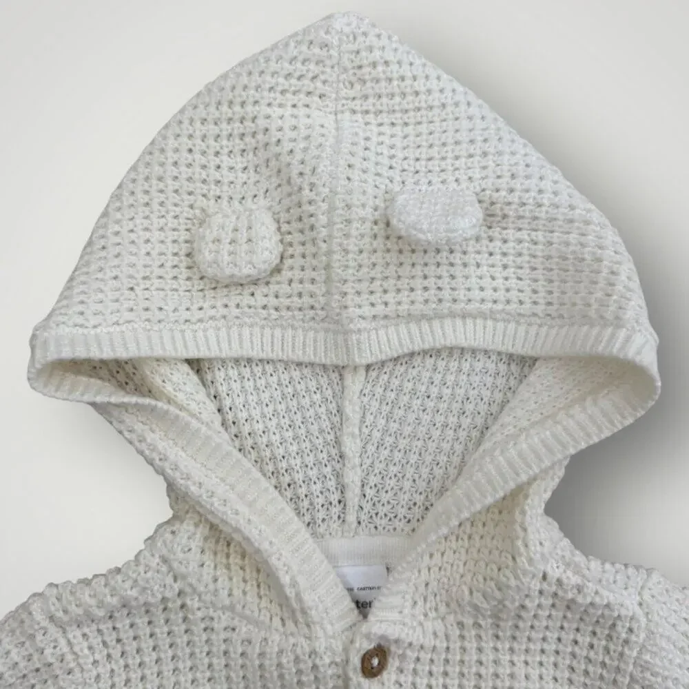 NWOT Carter's Baby Girl Ivory Waffle Knit Hooded Cardigan 12‎ Months